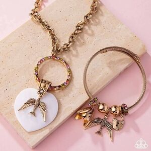 Gold and White Jewelry Set with Bird Charms